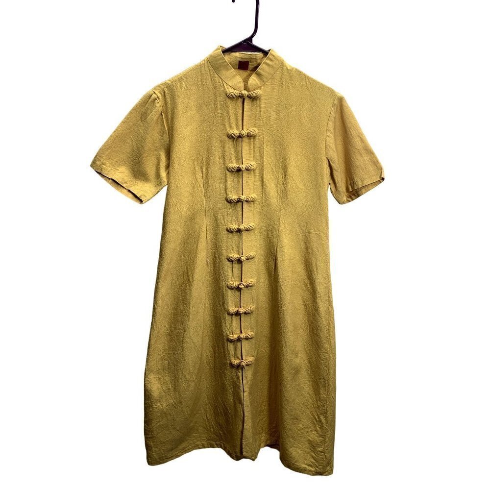 Global Craft Artisan Rayon Chinese Mustard Midi Dress Small